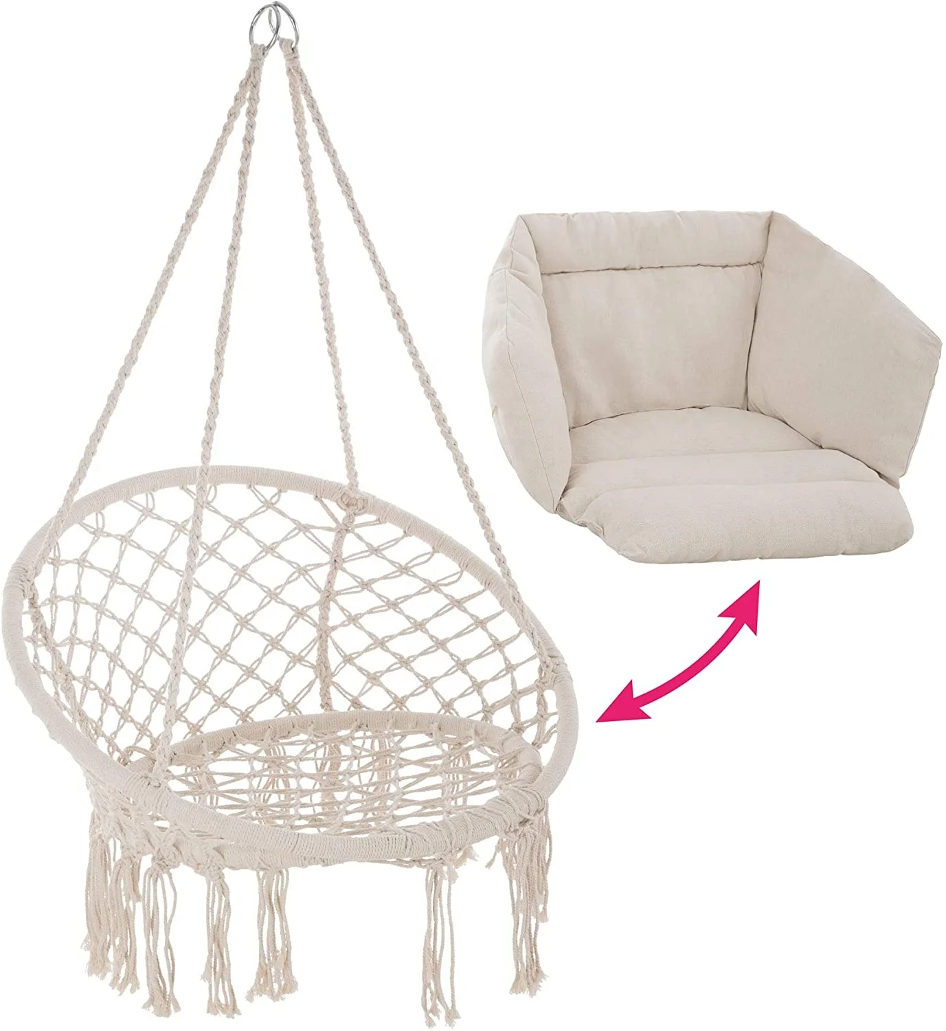 macrame hanging chair with cushion