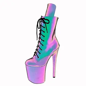 20cm Women Pole Dance Shoes Reflective Ankle Boots Sexy Ladies Nightclub Striptease Boots