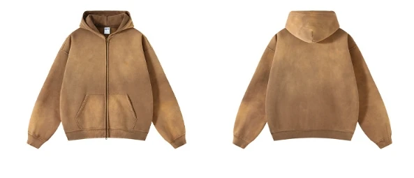 Vintage Cotton Hoodie Men Distressed Washed Oversized Heavyweight Women Plain Color Casual Autumn Fall Winter