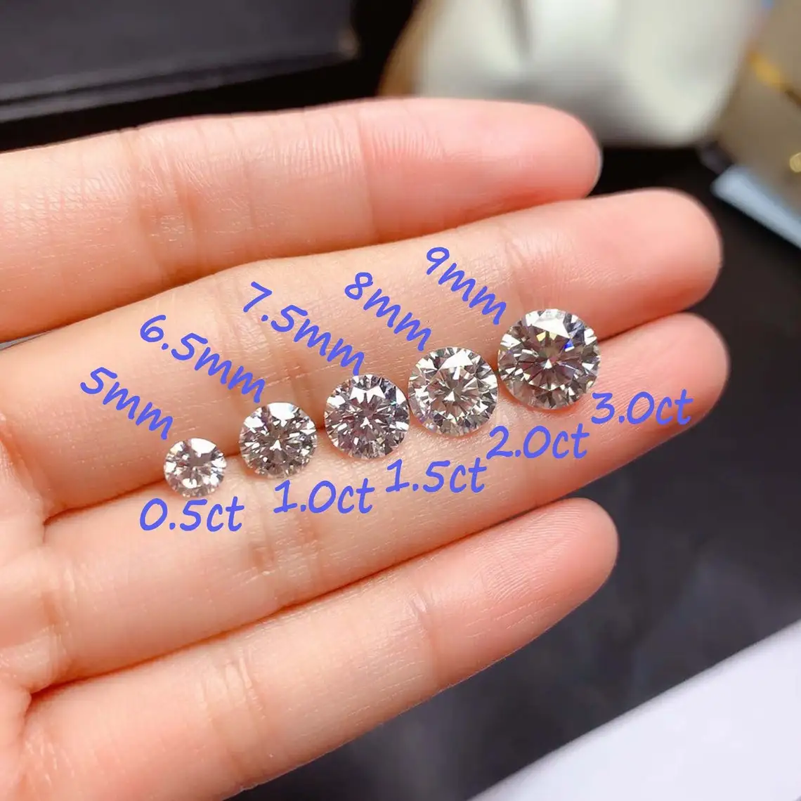 Loose Moissanite Size Chart 9mm Round Moissanite In Carats - Main Image