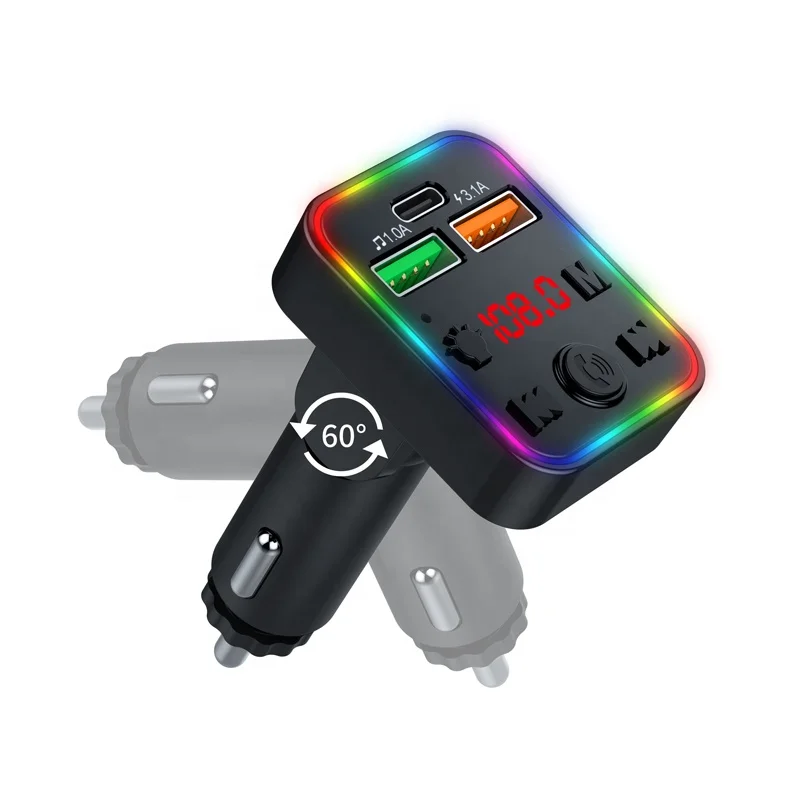 P22 USB C BT Adapter for Car Wireless FM Radio Transmitter Handsfree Calling Music Player PD USB Car Fast Charger LED Backlit