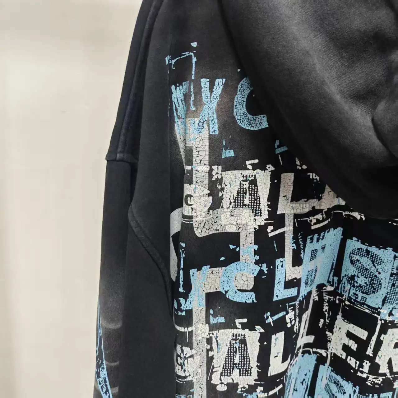 Wholesale Custom Graphic Print Rhinestone Acid Wash Oversized Streetwear Pullover French Terry Sweatshirt Casual Men Hoodie gallery 4
