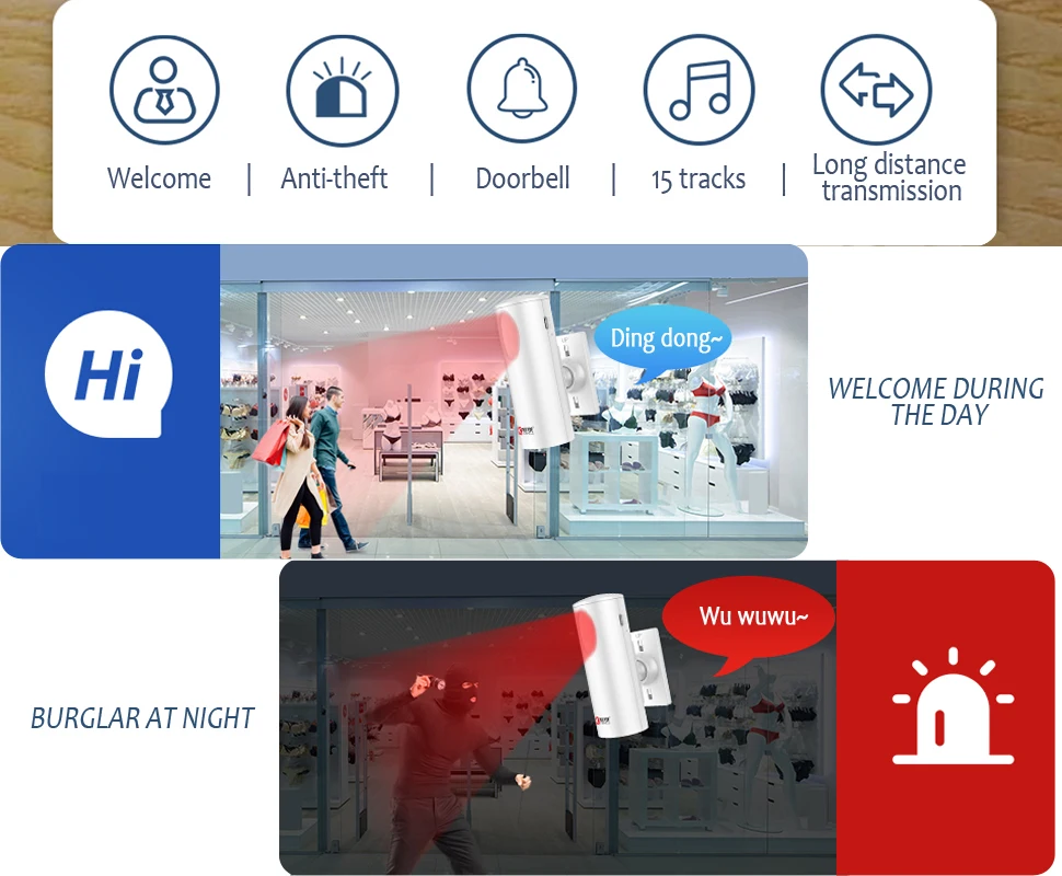 Factory Hot Selling Multifunctional 4 Zone Waterproof Doorbell with Infrared Detector Doorbell Set