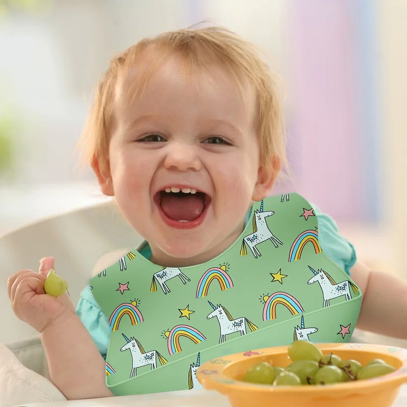 Oem Baby Silicone Bibs Waterproof Soft Apron Smock Infant Dishware Bib
