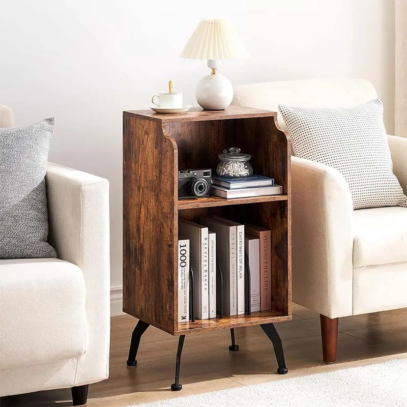 Record Player Stand with Storage Farmhouse Wooden Turntable Stand with Curved Edge Design Vintage Record Player Side Table