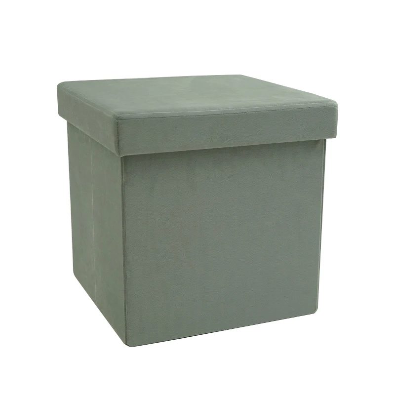 Luxury Cube Velvet square Foldable Ottoman Storage Stool Footrest