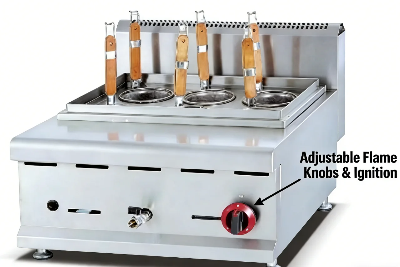 Countertop 6-Hole Gas Noodle Cooker Commercial Stainless Steel Pasta Boiler with Baskets for Restaurant/Malatang