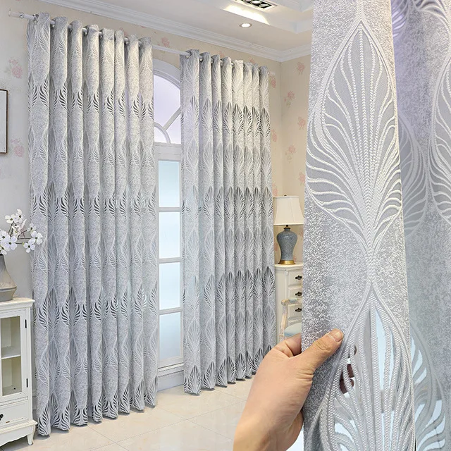 Elegant authentic classy curtains, Gray patterned luxury bedroom curtains, Jacquard curtains for living room