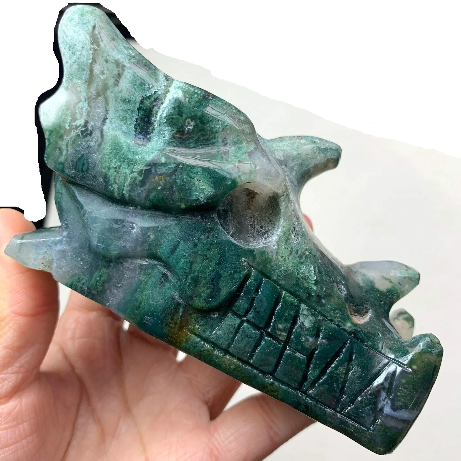 buy moss agate crystal dragon head,agate dragon head,natural