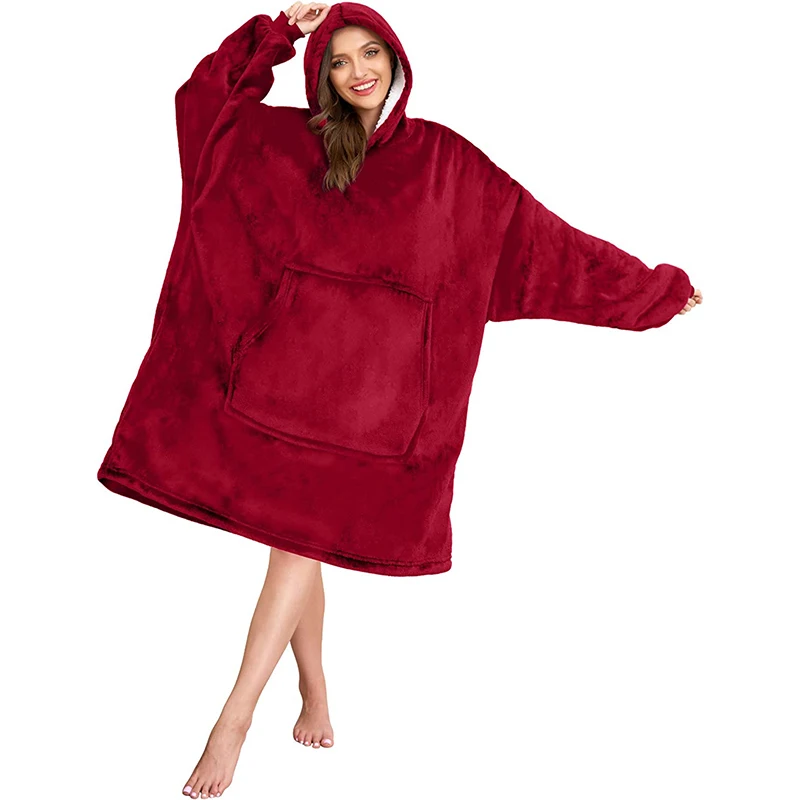Wearable Blanket Hoodie Hooded Sherpa Flannel Fleece Hoodie Blanket ...
