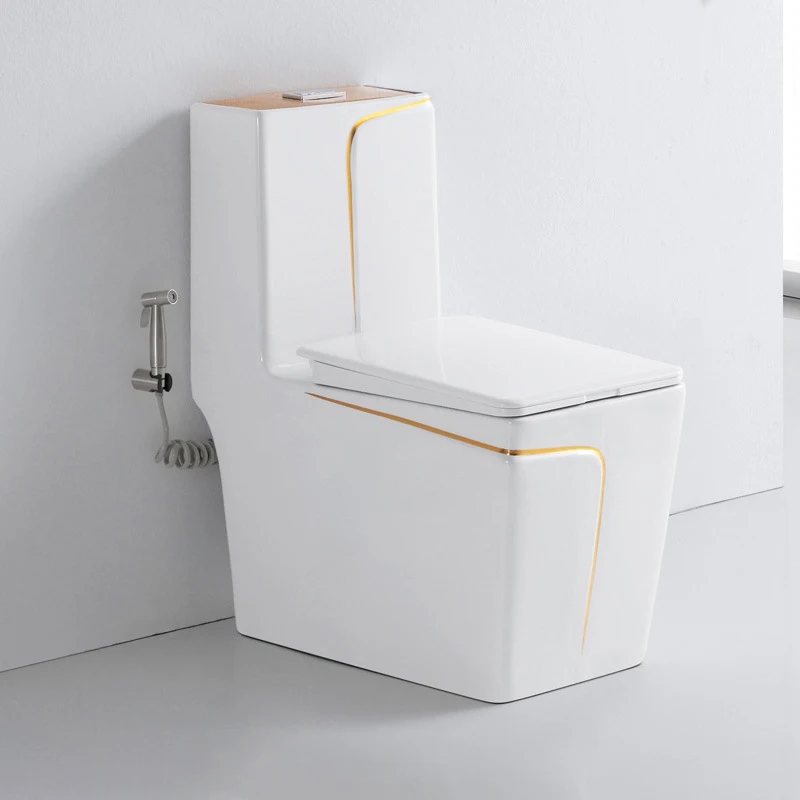 Bathroom wc one piece ceramic sanitaryware commode toilets luxury golden white and gold color toilet bowl with gold rim supplier