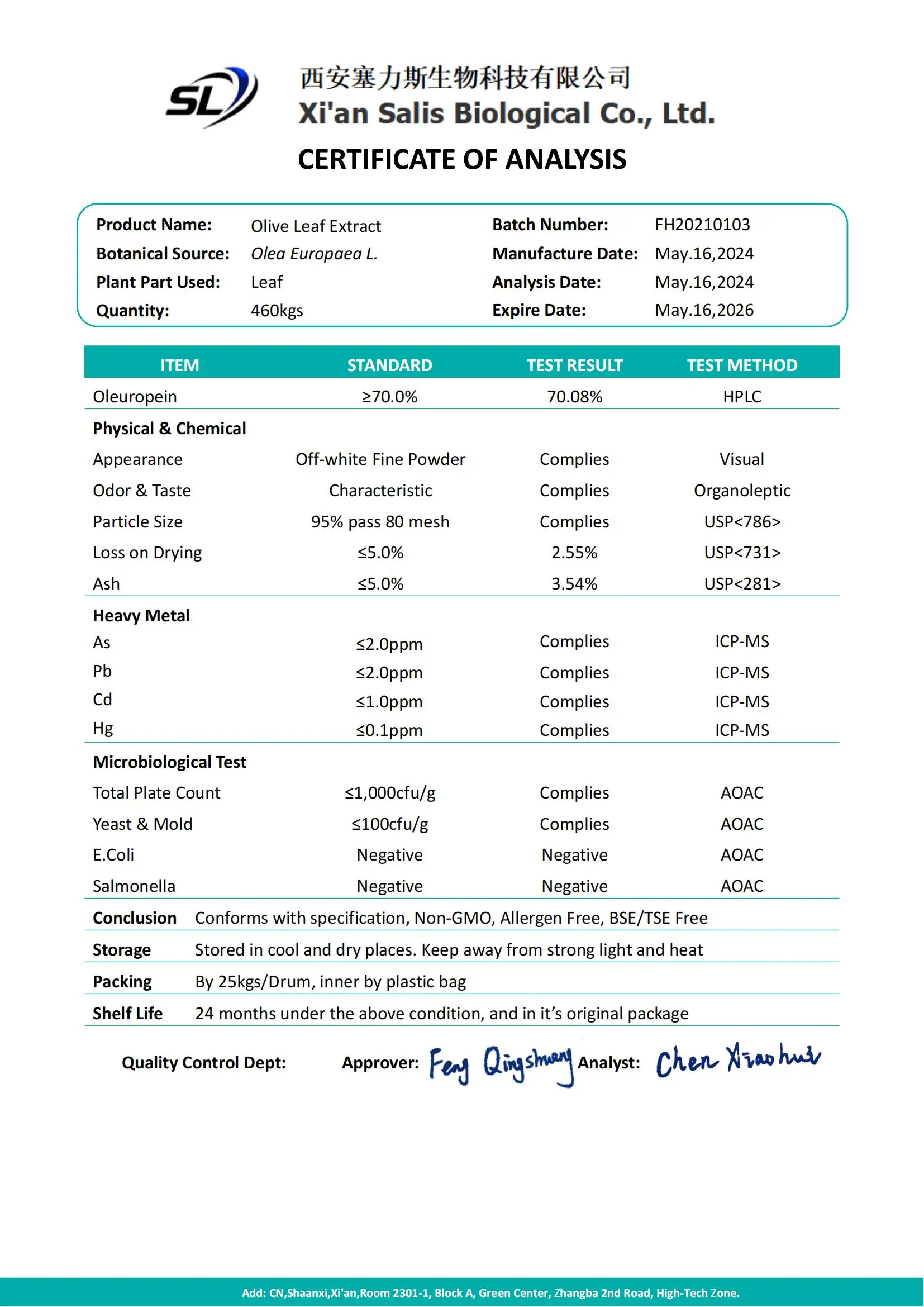 Oleuropein Powder COA