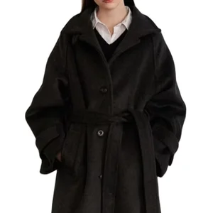 British Luxury Ladies Coat New Fashion Vintage Style High Quality Woolen Single Breasted Winter Elegant Long Trench Wool Black