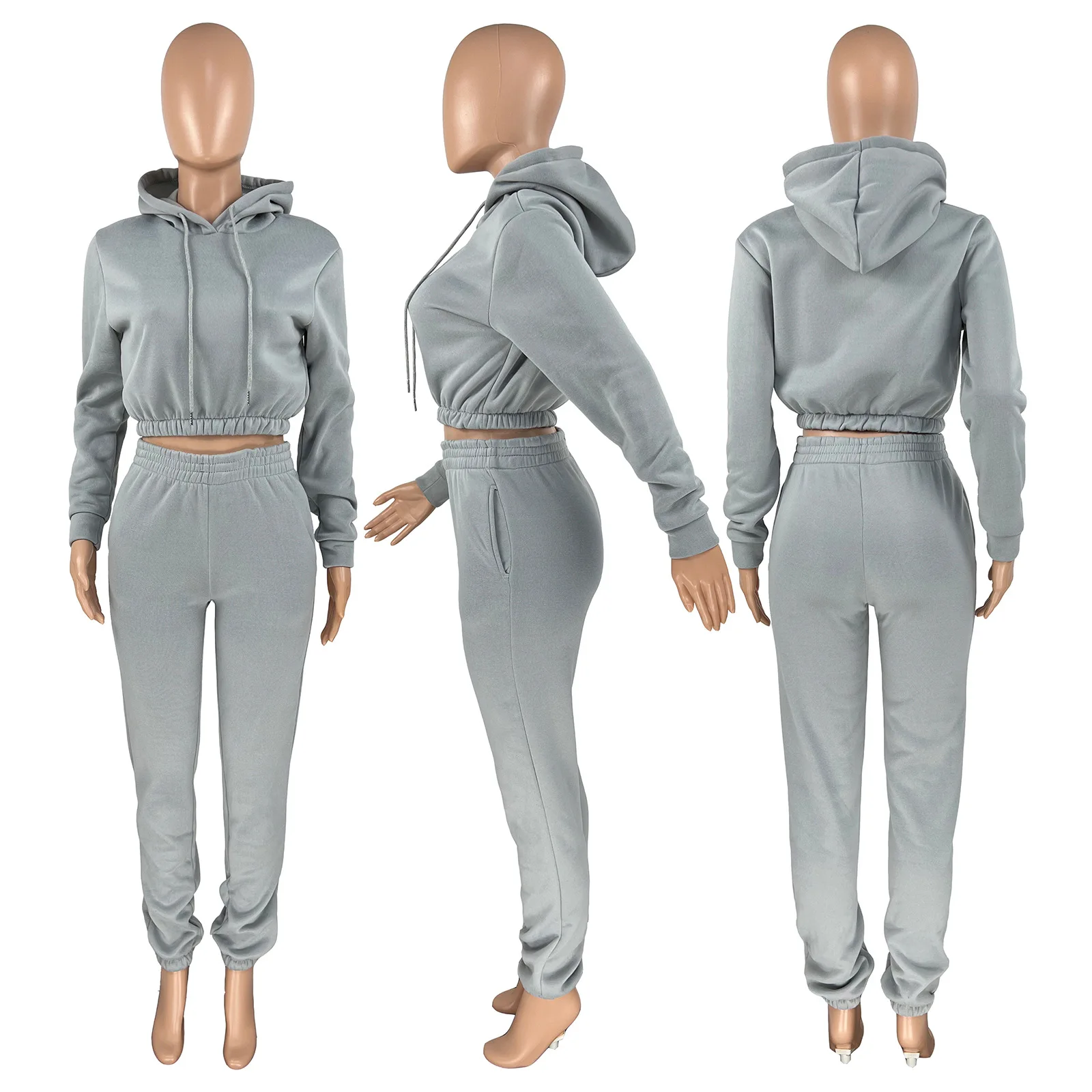 Fashion Bulk Fleece Crop Winter Stacked Sweat Suit Unisex 2 Piece ...