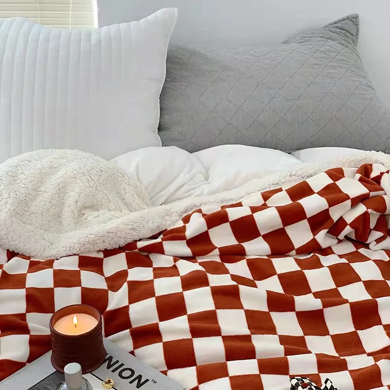 Клетчатое плюшевое одеяло из микрофибры пушистая теплая