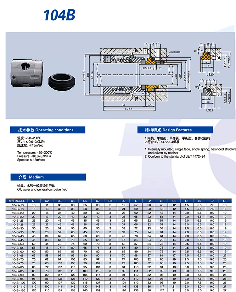 Sc 104b Factory Mechanical Seal Rotary Face 104 104B Pump Mechanical Seal ...