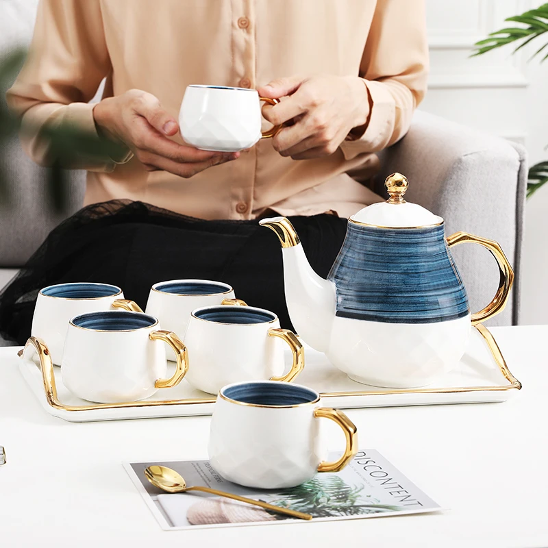 Modern Home Goods Teaware Luxury Tea Pot Set Hand Painted Creative