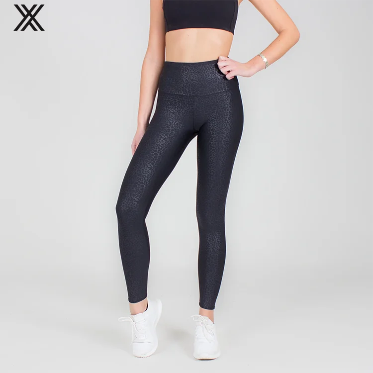 High Waist Liquid Fabletics Leggings Custom Factory Made Anti-Bacterial Waterproof Lightweight Black Brown With Leopard Print
