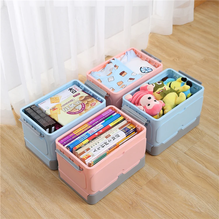 Durable Collapsible Box Plastic Stackable Foldable Storage Box With Lid Folding Storage Bins