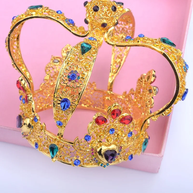 Genya Glorious Simulated Red Ruby Crystal Pageant Full Circle Crowns Bridal Gold Tiaras