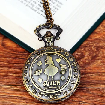 PQ9059 China manufacturers high quality Alice wonderland vintage quartz pocket watch with necklace chain