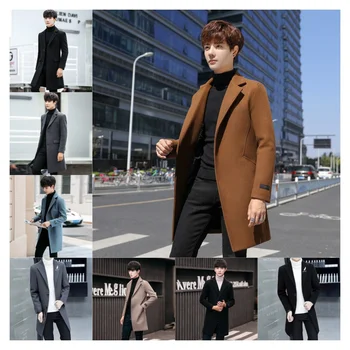 Double breasted knee length woolen coat for men Autumn Winter New Thickened Wool Coat for Men Split coat jacket in large size