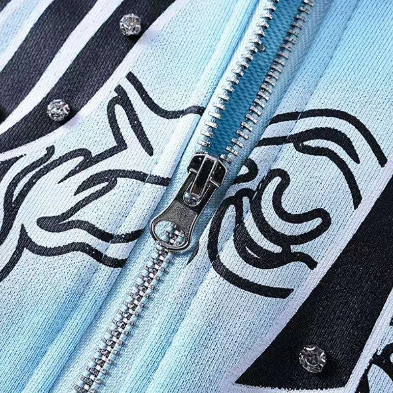 Salati Top Quality Cotton Zip up Pullover Hoodies Heavyweight Vintage Streetwear Men's Clothing Mixed Emotions Hoodies for Men gallery 2