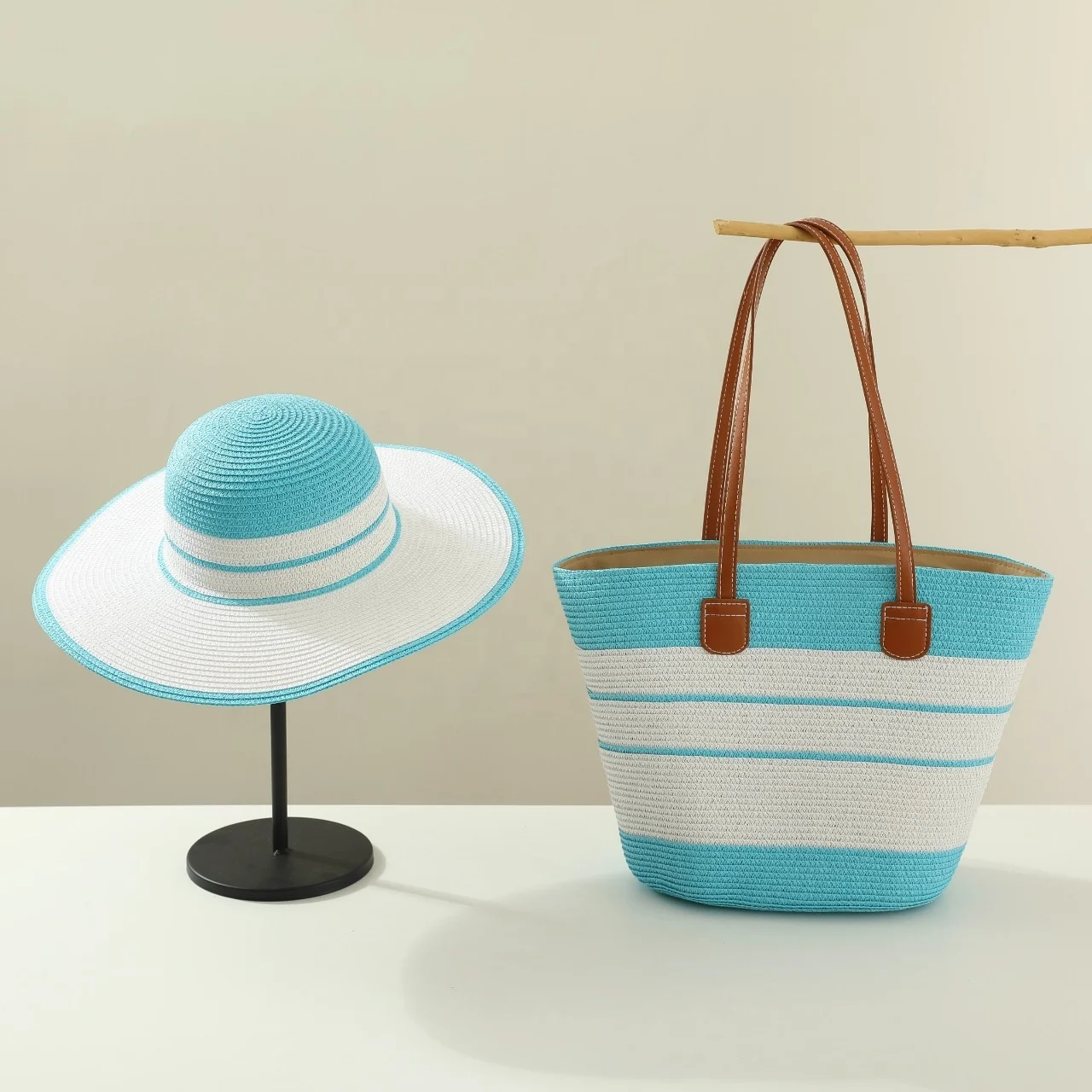 Straw Woven Bag and Rattan Hat Set Bohemian Summer Vacation Tote Handbag woven straw bag outfit - TikTok Shop main image 2