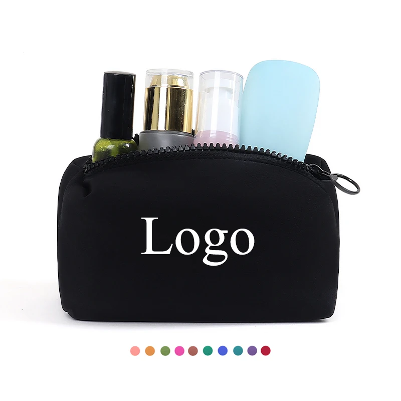 Custom logo Women Makeup Bag Trousses De Maquillage Beauty Organizer Travel Zipper Pouch Black Neoprene Cosmetic Bag