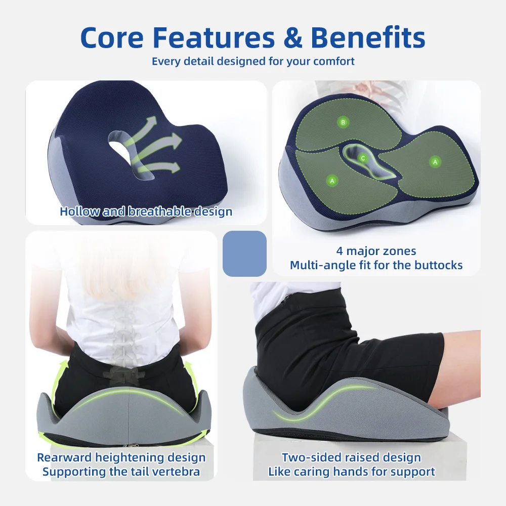 Wholesale Thick Coccyx Tailbone Relief Chair Pad with Non-Slip Back Me - product detail 4
