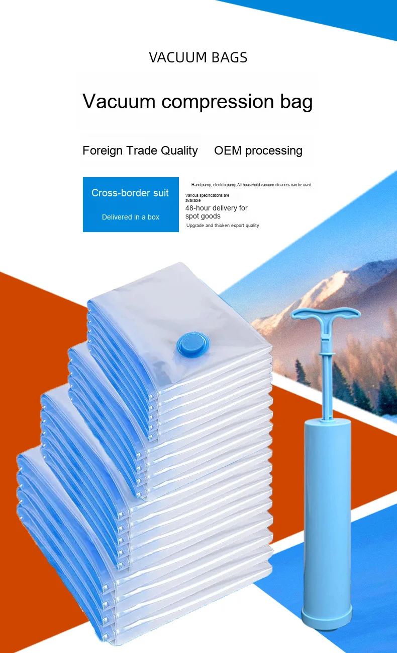 Factory-Direct Sale Transparent Vacuum Compressed Bags Eco-Friendly PA+PE Material Travel Size Space-Saving Storage