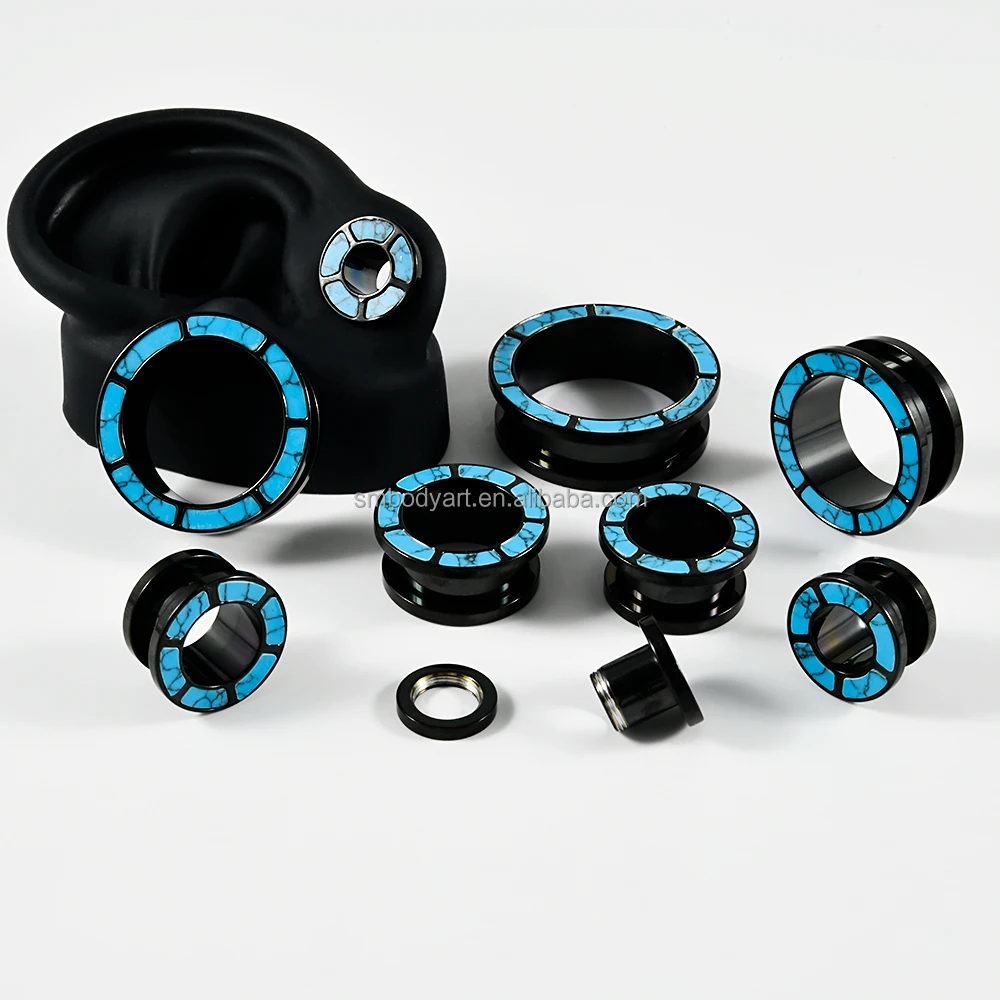 Ear Plug Thread Type Wholesale Stainless Steel Screw Back Ear Gauges Turquoise Gold Plating ...