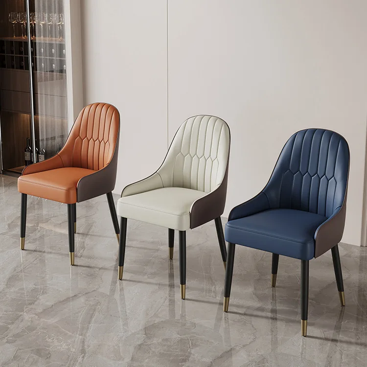 HANYEE Modern Simple Dining Chair PU Leather Wooden Seat Rattan Metal Frame Pineapple Back Table Home Office Coffee Shop