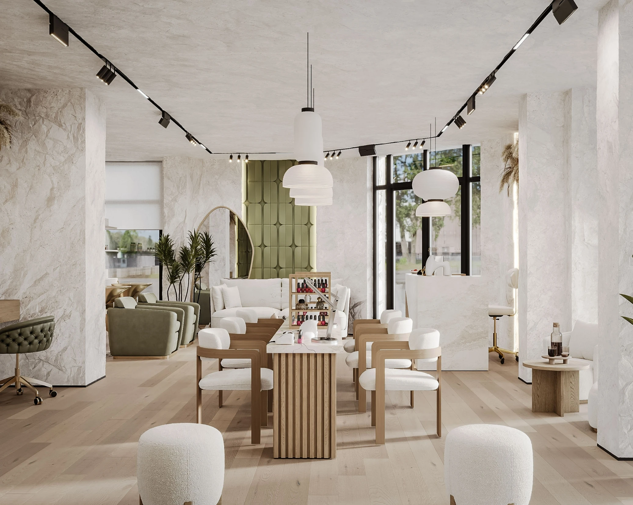 Modern Design BRUTALIST Brand Nail Salon Mirrors Nail Table Wooden Beauty Salon Styling Station