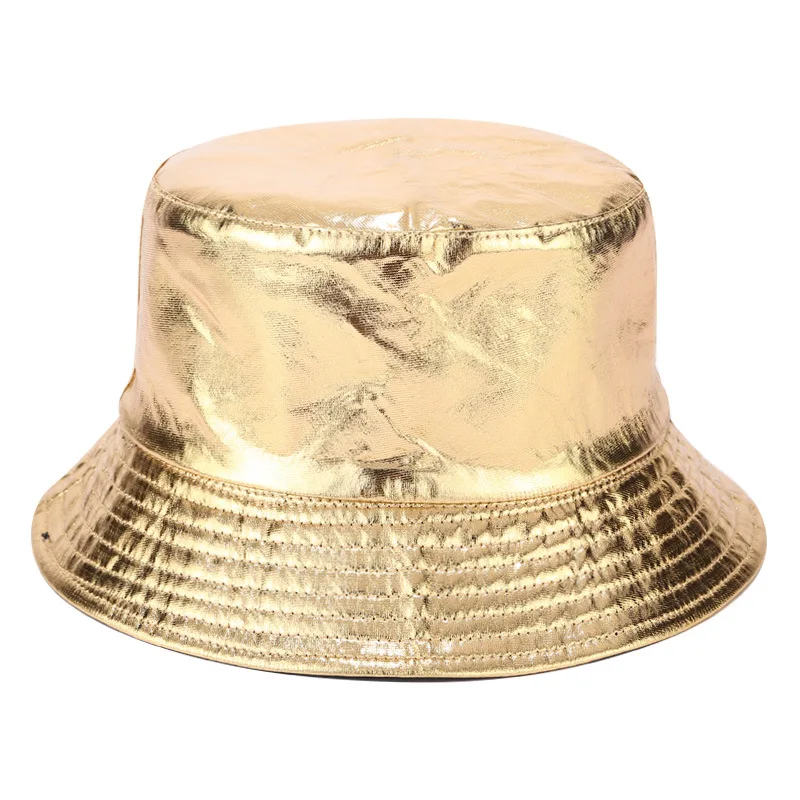 Gold and sliver paint double side checkered bucket good quality cute outdoor cap sunshade fashion bucket hats