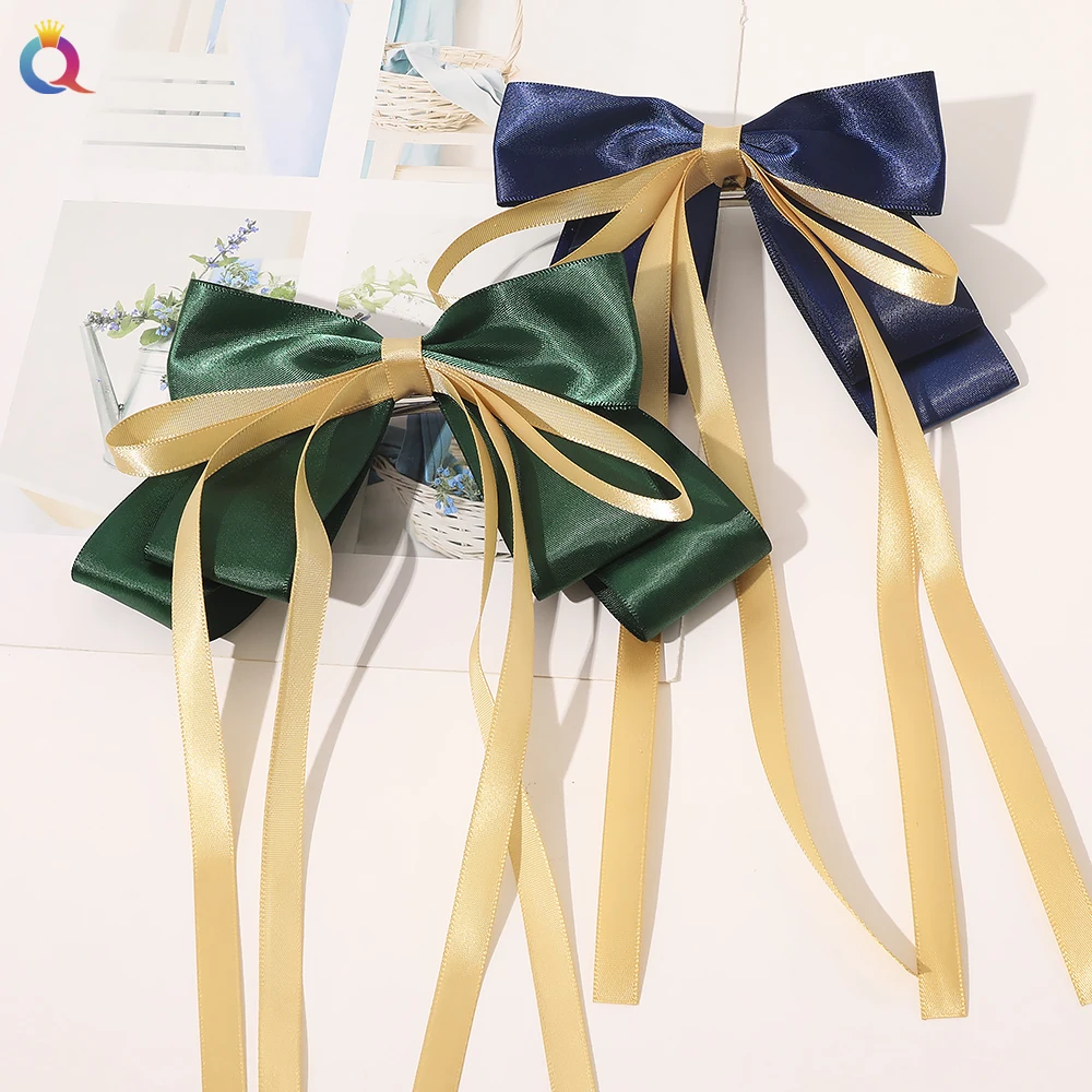 2021时尚新设计漂亮女孩不锈钢夹子蝴蝶结捆绑丝带发夹