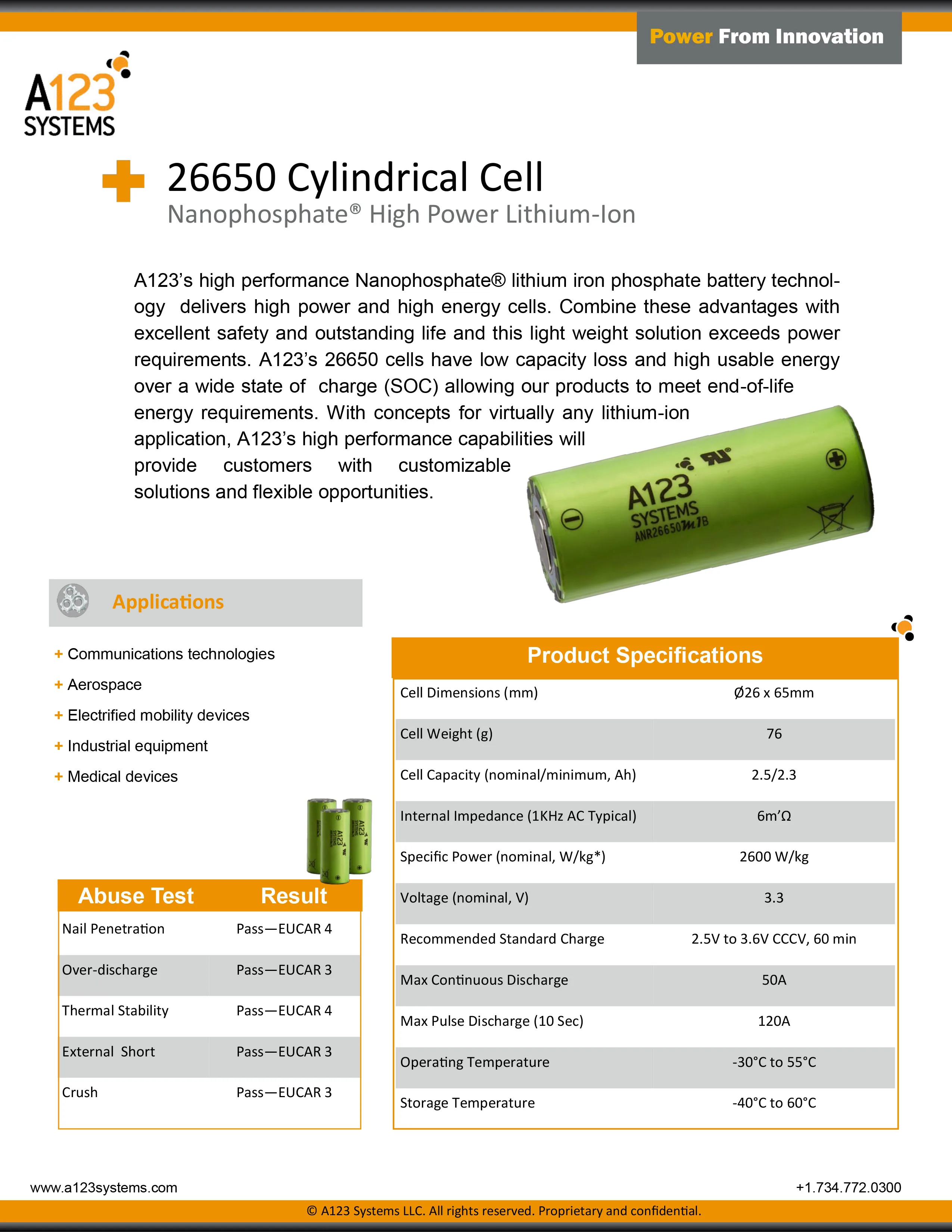 High Power 50C 120A A123 Lifepo4 26650 3.2V 2500mAh Cell for Electric ... - A123 Lifepo4