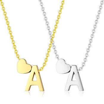 Wholesale Gold Silver Plated Stainless Steel Heart 26 Alphabet Letters Pendant Woman Girls Dainty Initial Necklace Jewelry