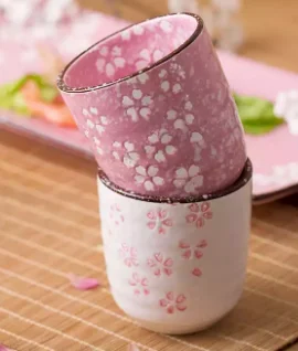 Japanese Style Sakura Pattern Stoneware Coffee Cup Wine Tumblers Pottery Tea Cup Travel Cup details