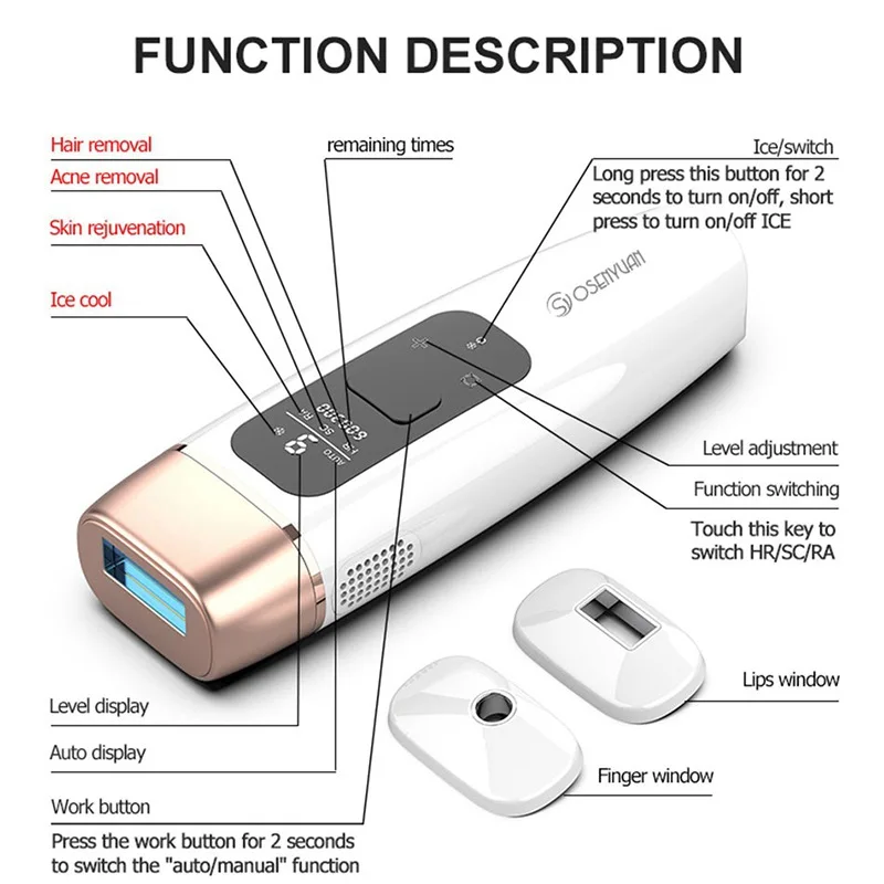 IPL-эпилятор Osenyuan 4 в 1, аппарат для удаления волос с ЖК-дисплеем, лазерный Перманентный триммер для зоны бикини, Электрический депилятор