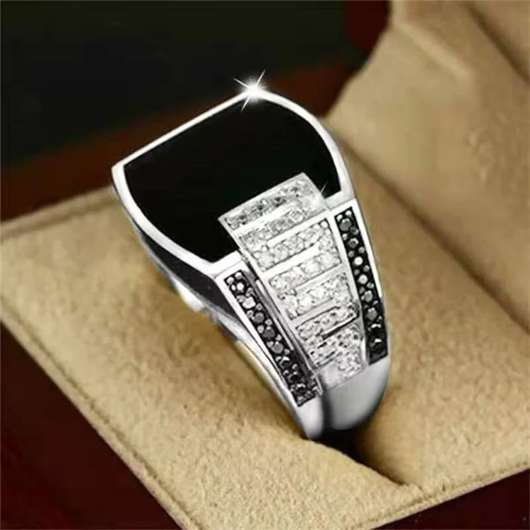 Punk Men Rings Vintage Rectangular Geometry Rings Glisten Diamond Rings for Men