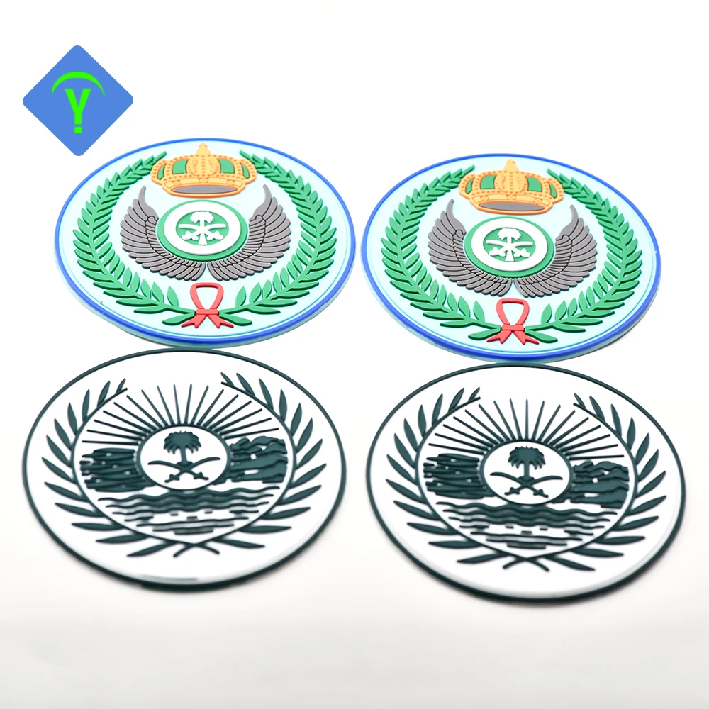 Saudi Arabian Emblem Embossed Logo PVC 3D Soft Rubber Patches Badges for Hat