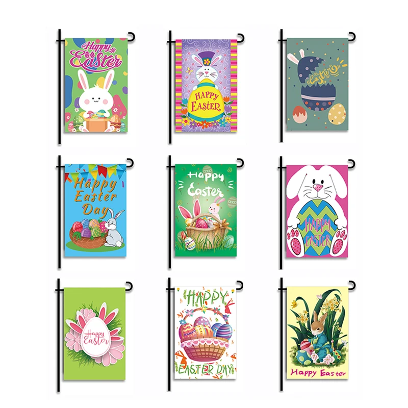 Garden falg easter bunny flower decorations,decorative spring bunny colorful egg flag 12*18inch