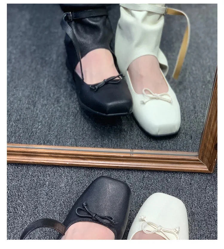 Ladies Square Toe Flat Heel With Bowknot Strap Mary Jane Flat Shoes Ballet Style Women Ankle Boots - Image 4