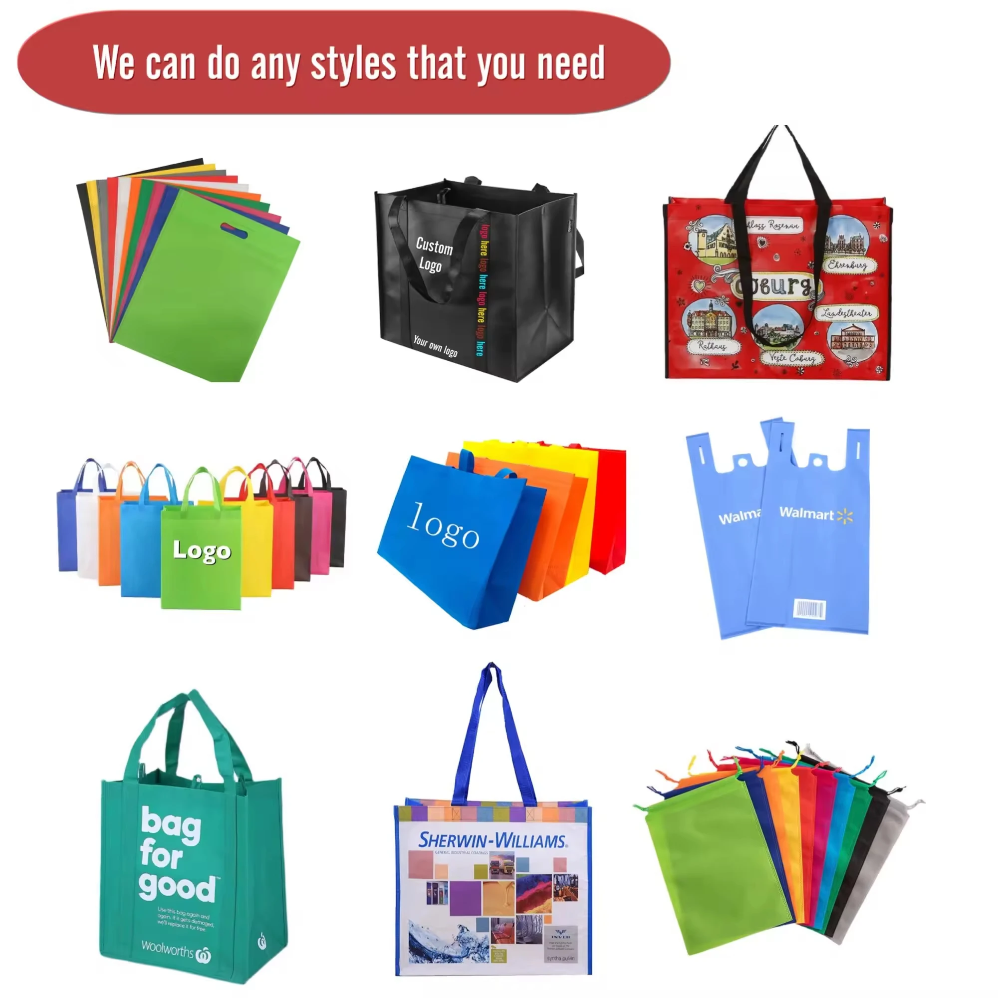 Custom Logo Foldable Reusable Shopping Tote Bag PP Non-Woven Material 60gsm-120gsm Fabric Grocery Bags for Women Wholesale Price factory