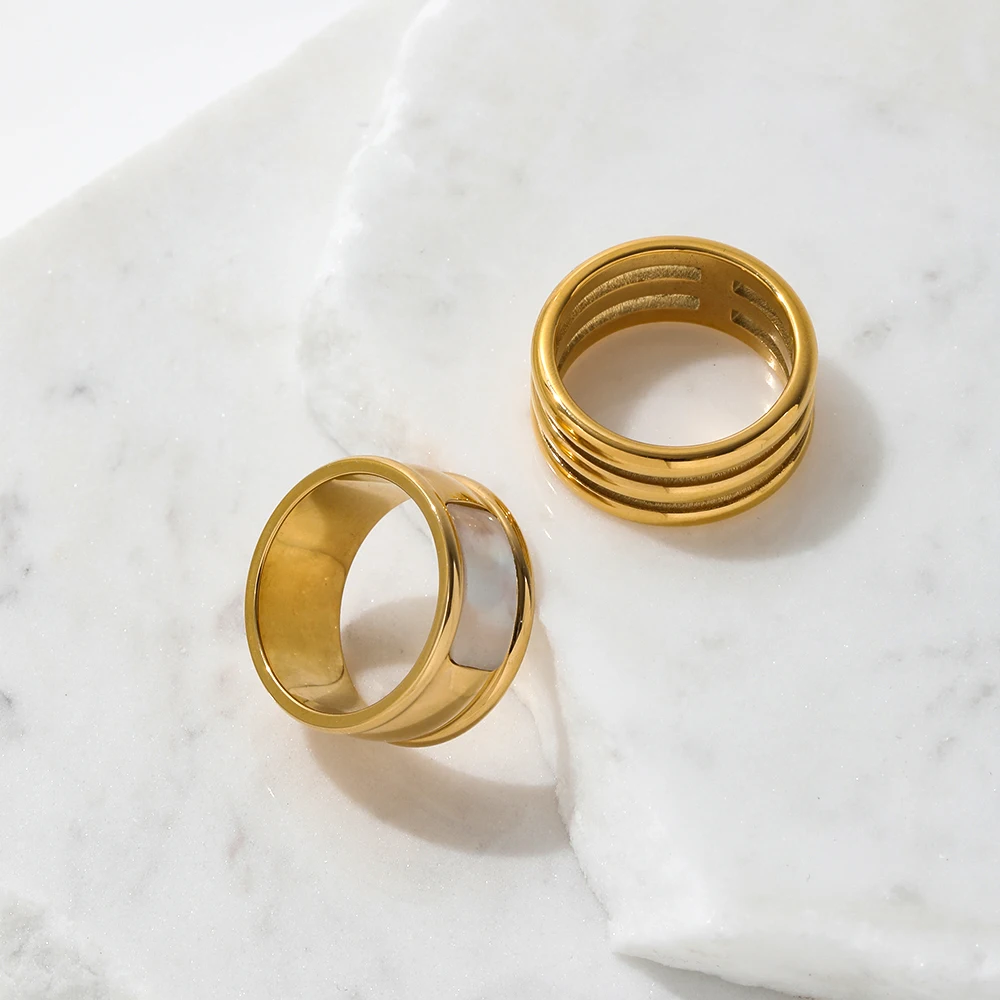 Joolim High End 18k Gold Plated Stainless Steel Cambered Shell Rings