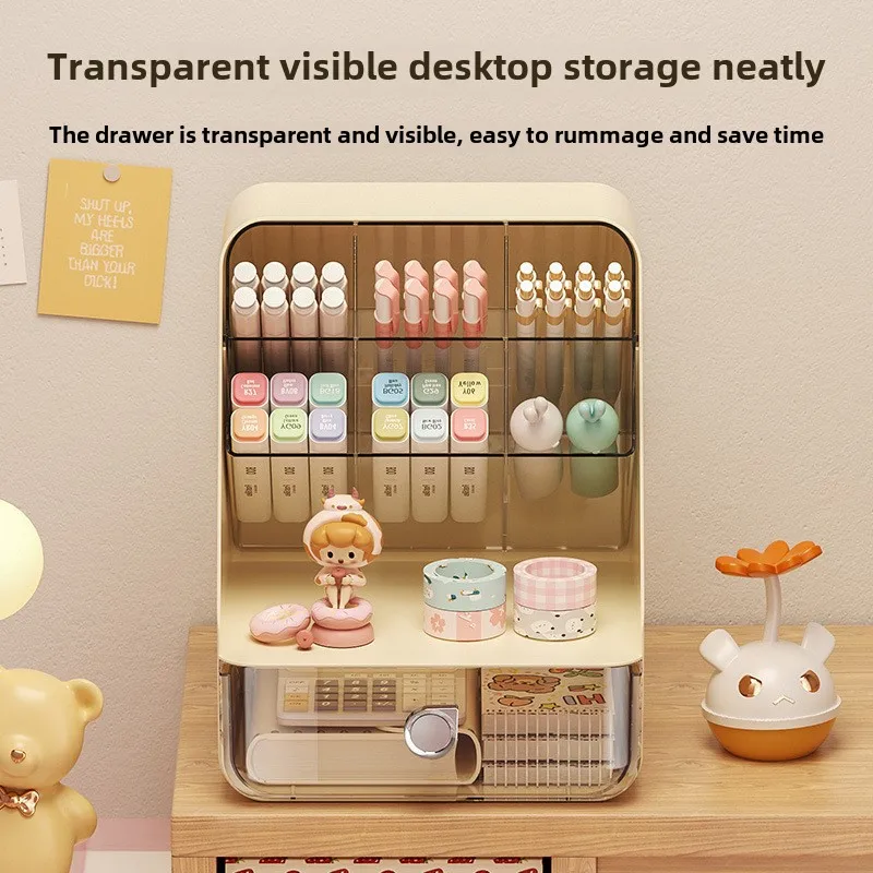 Single-Tier Desktop Storage Box Drawer Slanted Organizer Shelf for Living Room Injection-Molded Plastic Cosmetic Makeup Style