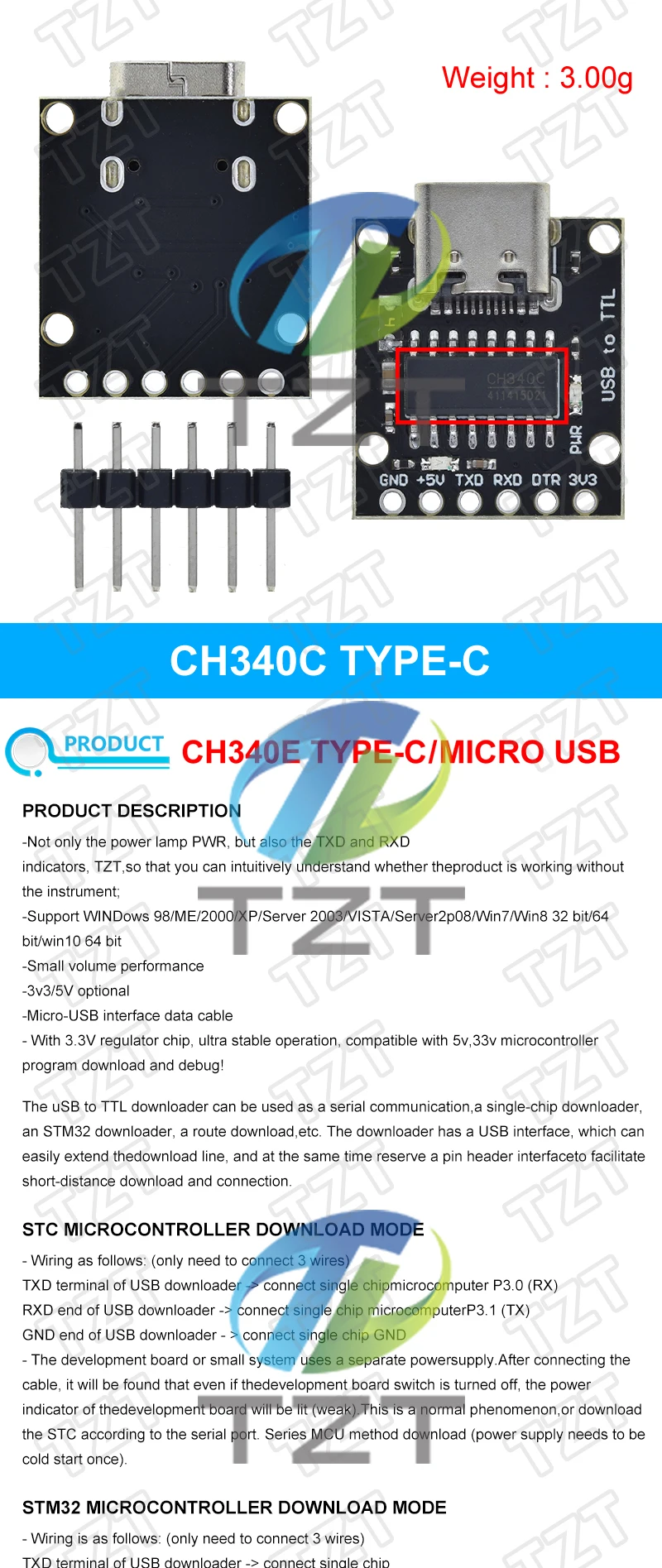 Tzt Ch340n Sop8 Usb To Ttl Module Pro Mini Downloader Replaces Ch340g ...