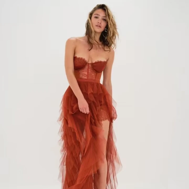 fitted lace wedding dress Trendy Off the Shoulder Red Mermaid Two Piece Long Bodycon Prom Dress ,20081910 main image 1