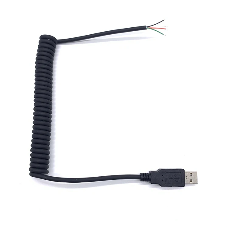 Coiled Spring Wire USB to Open 4 Tinned Bare Wires End Cable coiled usb cable usb coiled cable spiral cable coiled usb white coiled usb data cable usb cable spring design spring usb cable usb spring wire cable